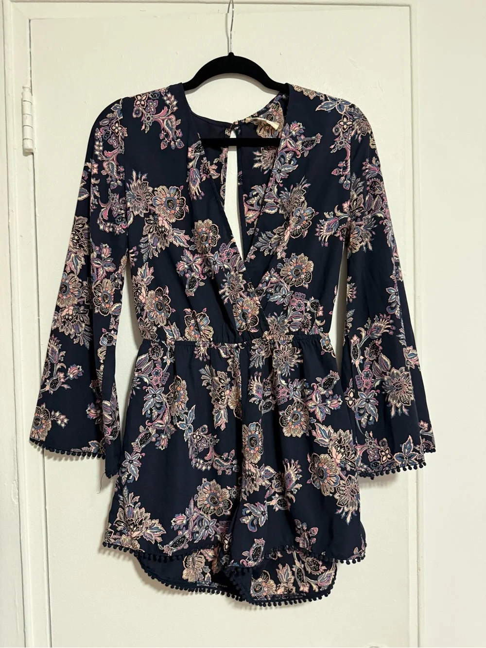 ILLA ILLA Navy Floral Long-Sleeve Romper with Pink & Cream Accents